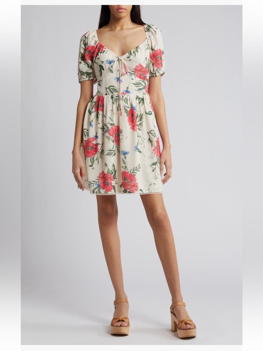 Chelsea28 Floral Putt Sleeve Fit & Flare mini Dress tropical Hawaiian medium NWT